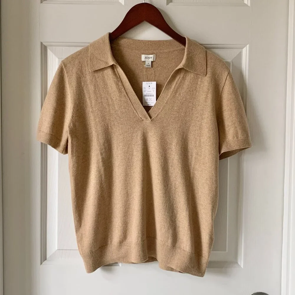 NWT J. Crew Factory Tan Cotton-Cashmere Blend Polo Sweater, Small